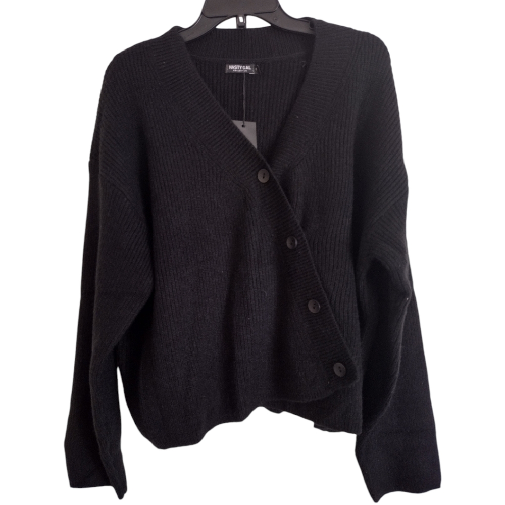 Nasty Gal Collection NWT asymmetrical button down black cardigan size large